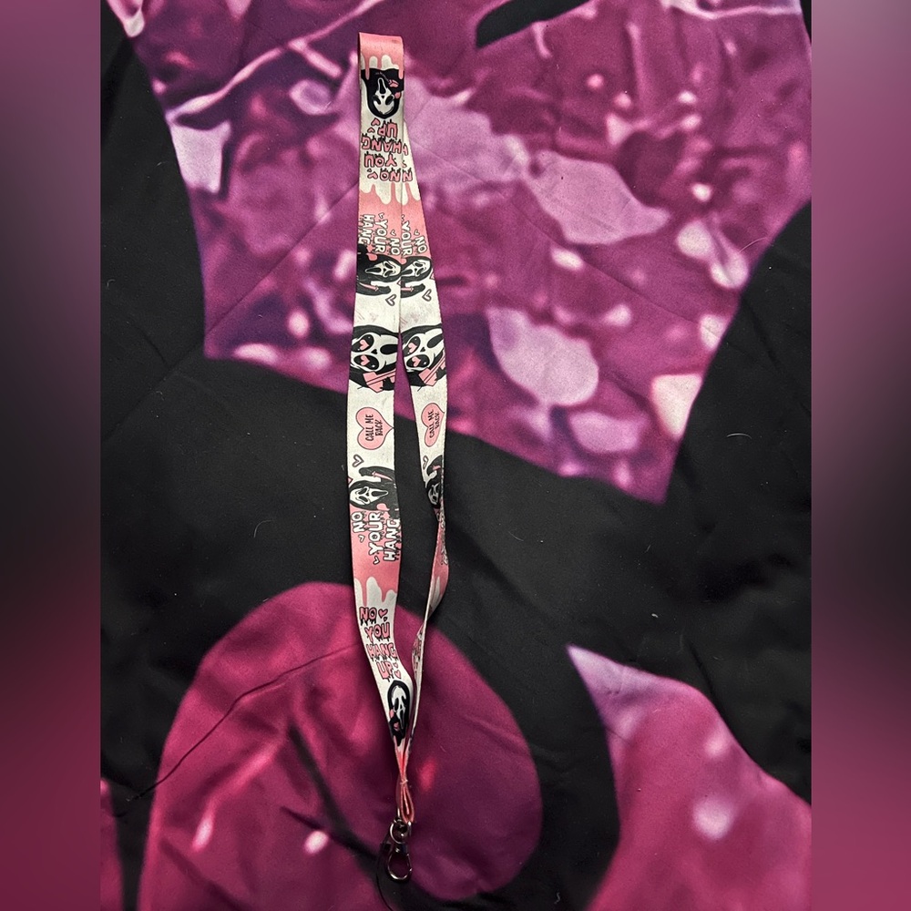 Pink and Black Heart Patterned Lanyard